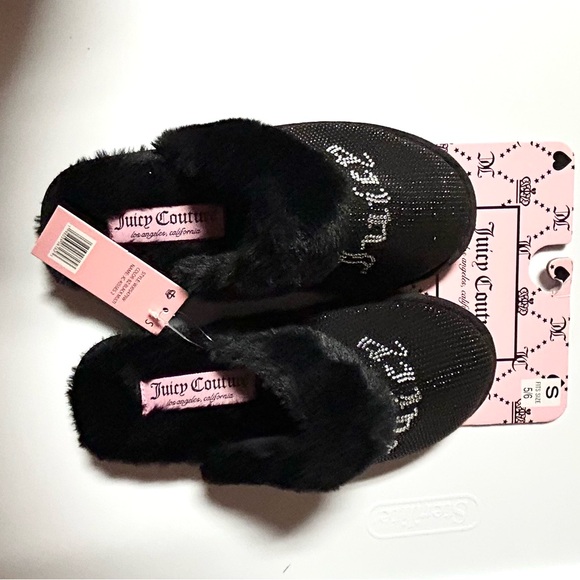 Juicy Couture Woman’s Black Slip On Slippers Size 5/6 NEW - Picture 3 of 6